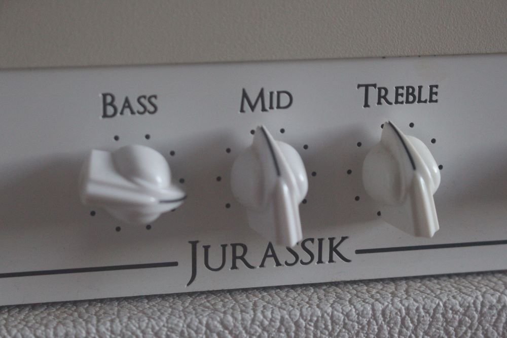 ampli-à-lampes-custom-jurassik-gros-plan-façades-gravées-cnc façades ampli à lampe gravées CNC